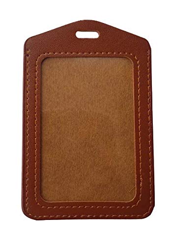 PU Leather Clear ID Window ID Badge Holder Vertical ID Card Holder Brown 11x7 cm